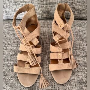 UGG tan wedge sandals with tassel ties - in like new condition!